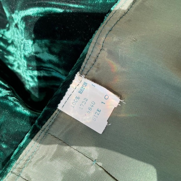 Vintage 60s 70s Rayon Velvet Dark Deep Green Skirt Sz 10 Knee Length Hippie Boho - Picture 3 of 3